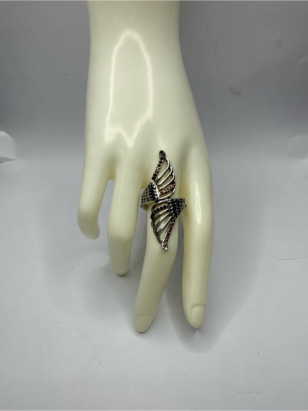 Paparazzi Adjustable Wing Motif Open Ring in Silver and Black